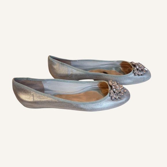 Badgley Mischka Silver Embellished Flats Women's Size 10.5 - Picture 3 of 6